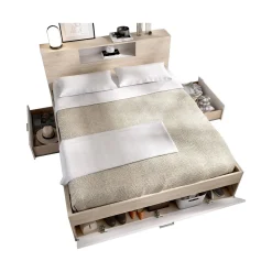 Letto alla francese Conching, 150x219 h95 cm, Bianco e Rovere<Dmora Fashion