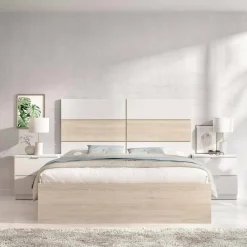 Letto alla francese Zimella, 259x195 h122 cm, Bianco e Rovere<Dmora Clearance