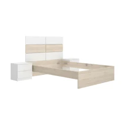 Letto alla francese Zimella, 259x195 h122 cm, Bianco e Rovere<Dmora Clearance