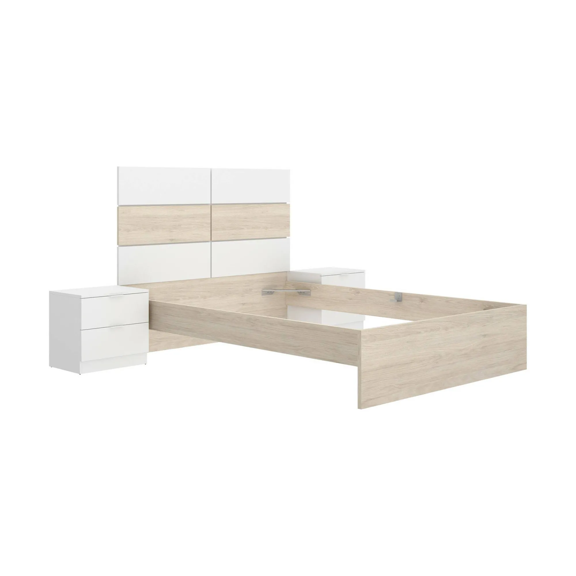 Letto alla francese Zimella, 259x195 h122 cm, Bianco e Rovere<Dmora Clearance