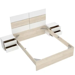 Letto alla francese Zimella, 259x195 h122 cm, Bianco e Rovere<Dmora Clearance