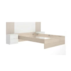 Letto alla francese Zoagli, 259x195 h106 cm, Bianco e Rovere<Dmora Shop