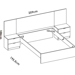 Letto alla francese Zoagli, 259x195 h106 cm, Bianco e Rovere<Dmora Shop