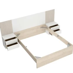 Letto alla francese Zoagli, 259x195 h106 cm, Bianco e Rovere<Dmora Shop