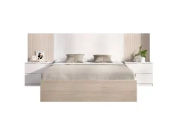 Letto alla francese Zoagli, 259x195 h106 cm, Bianco e Rovere<Dmora Shop