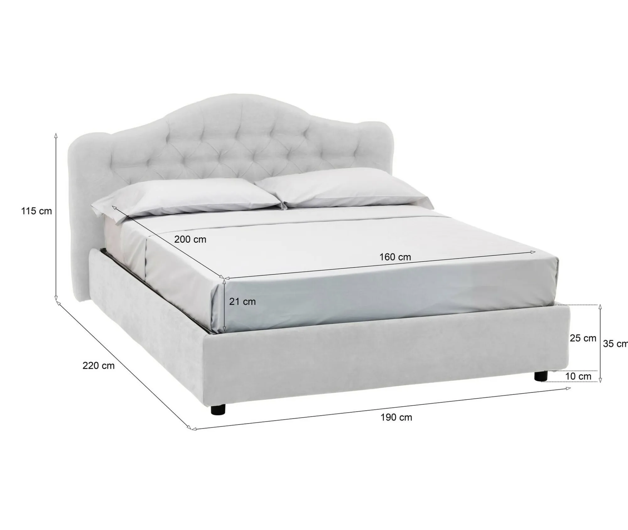 Letto matrimoniale Alfer, Con materasso Cm 160x200 incluso,<Dmora Hot