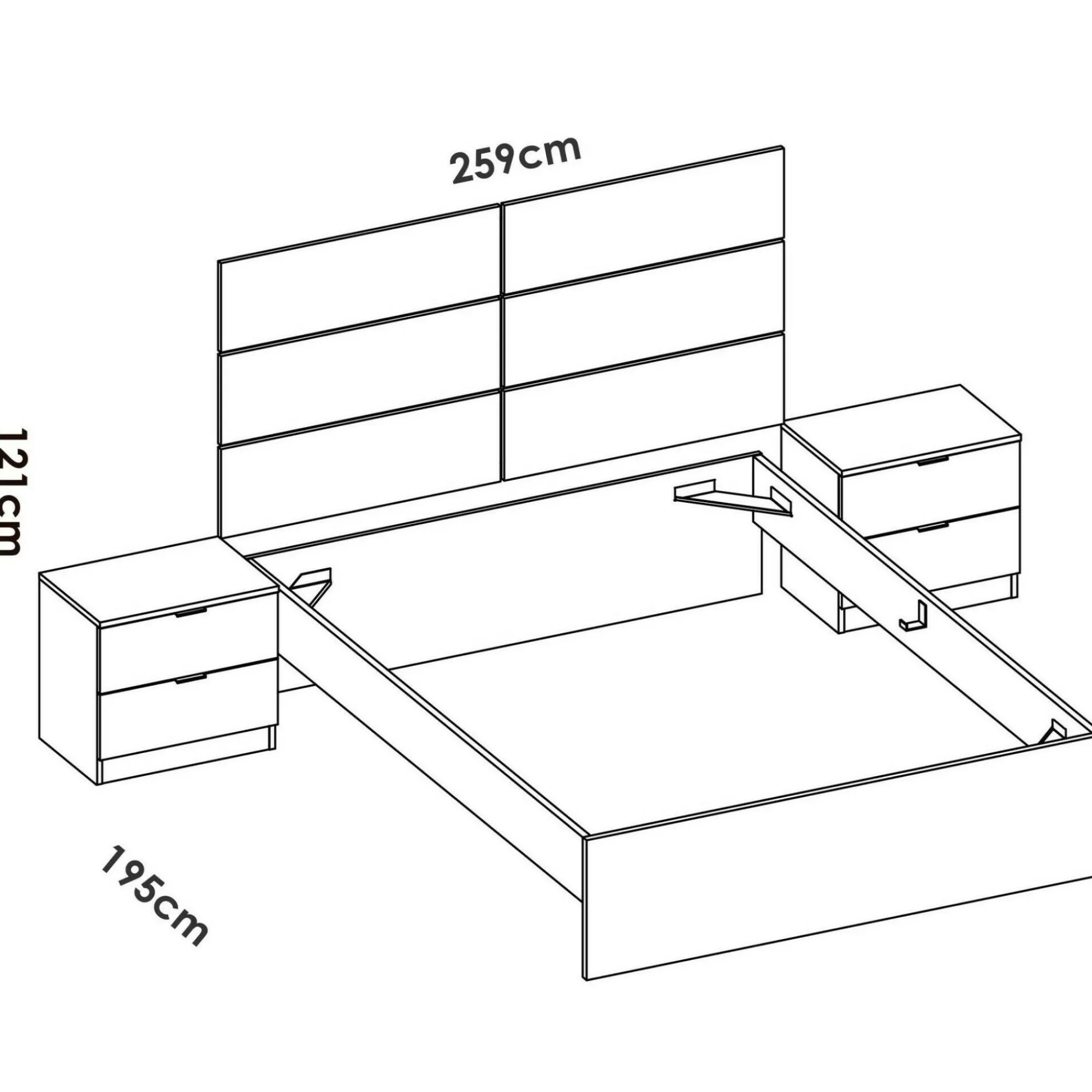 Letto matrimoniale Alina, 267x205 h122 cm, Bianco e Rovere<Dmora Sale