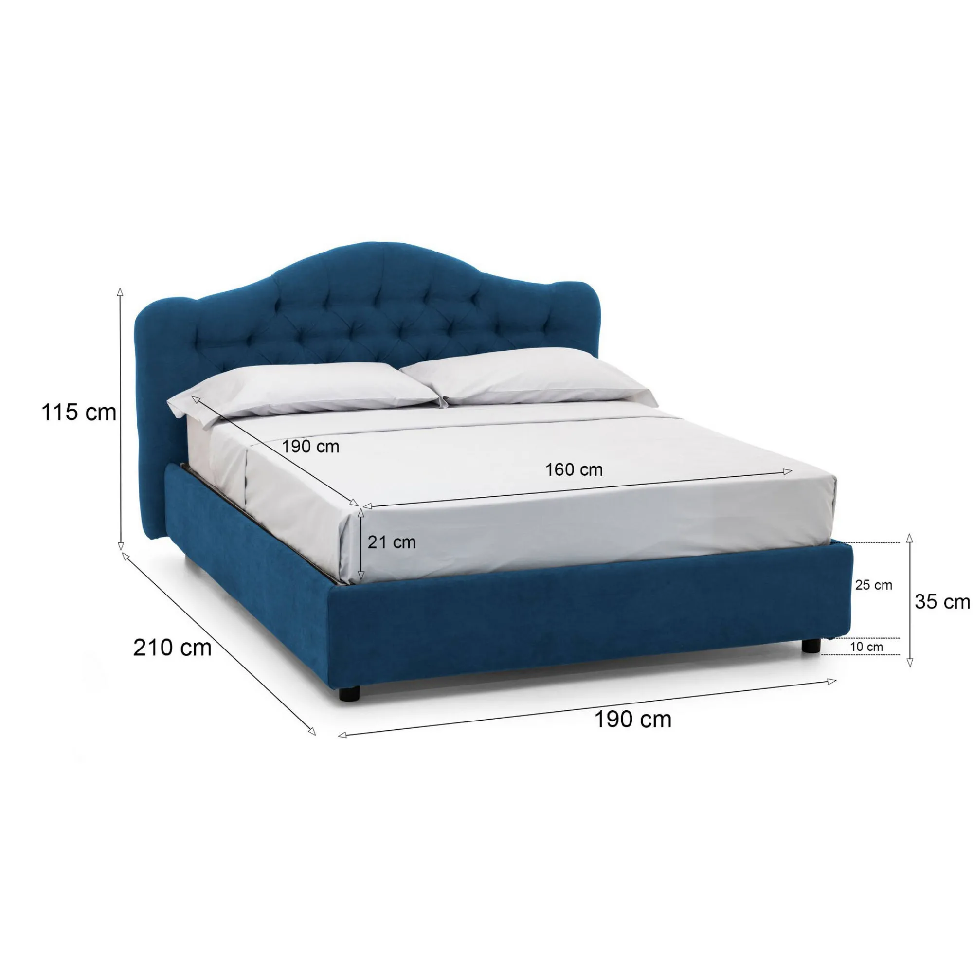 Letto matrimoniale Allik, Con materasso Cm 160x190 incluso,<Dmora Clearance