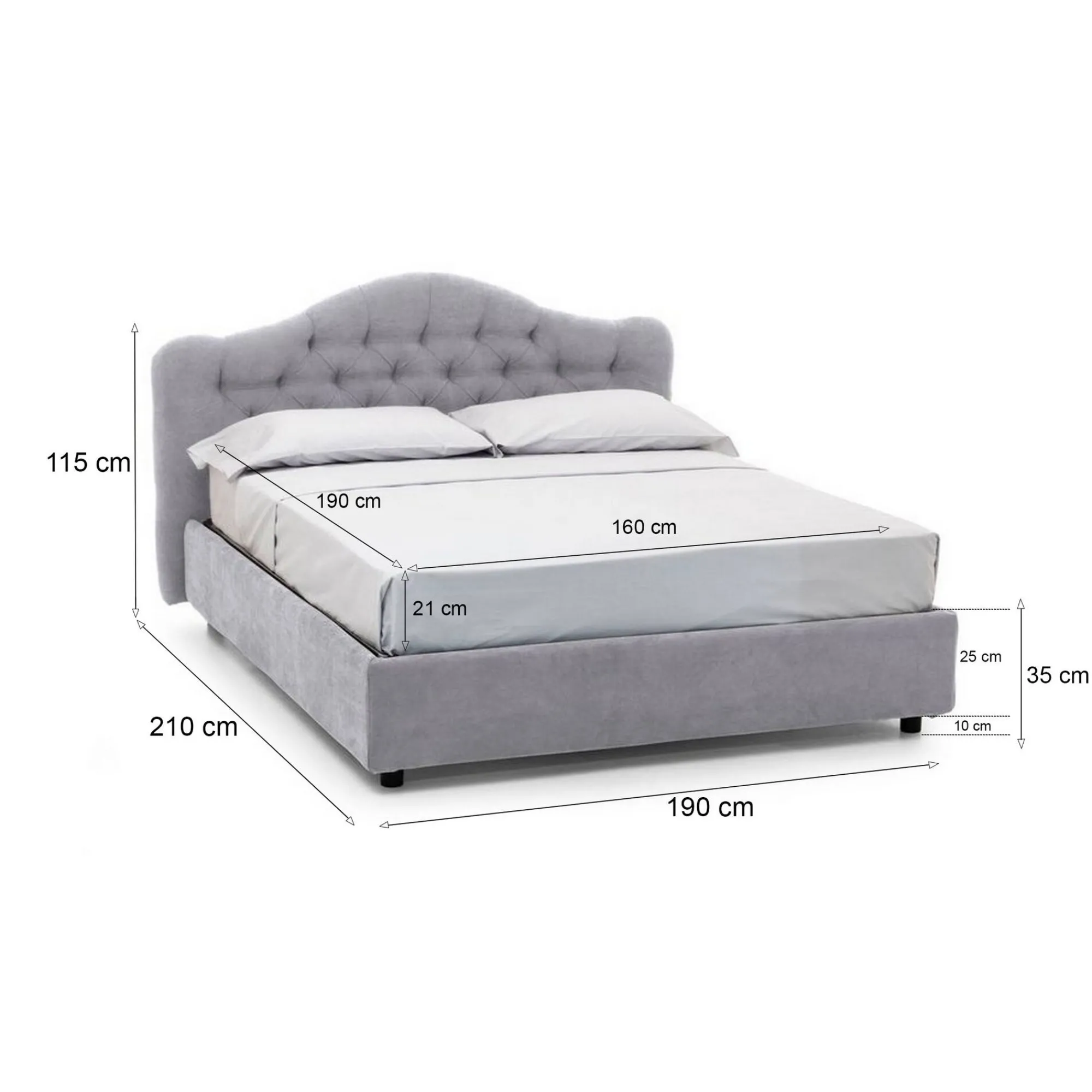Letto matrimoniale Allik, Con materasso Cm 160x190 incluso,<Dmora Online