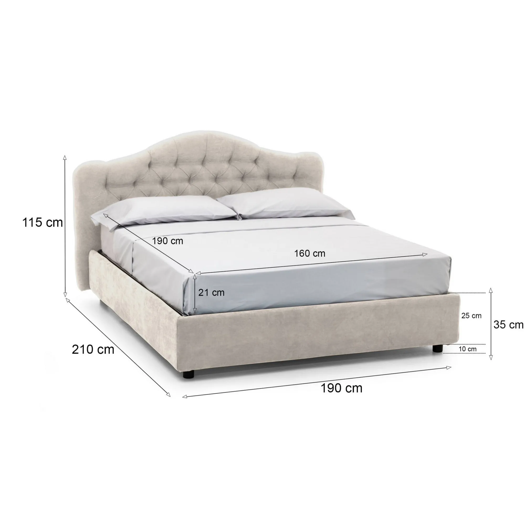 Letto matrimoniale Allik, Con materasso Cm 160x190 incluso,<Dmora Store