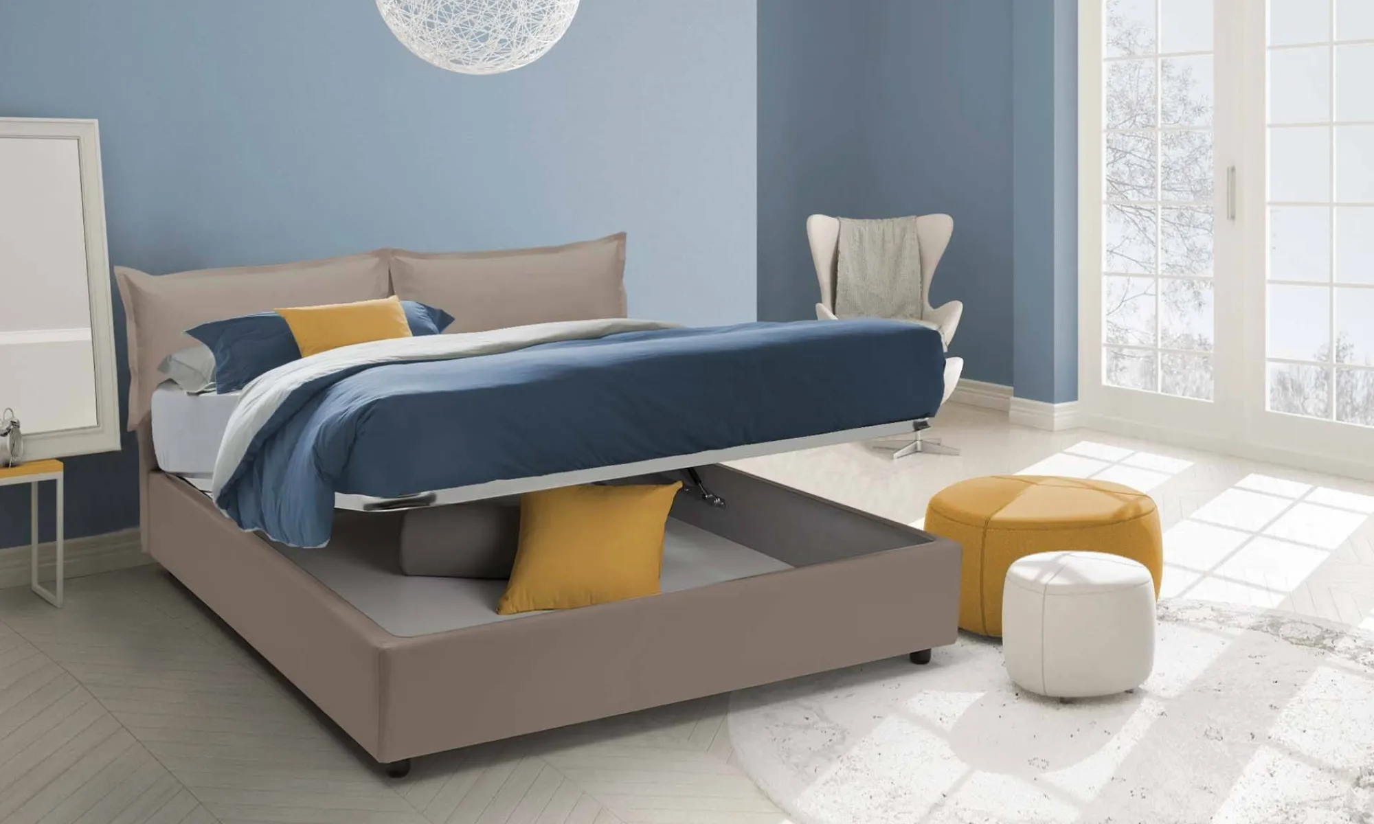Letto matrimoniale Amalta, con materasso Cm 160x200 incluso,<Dmora Cheap