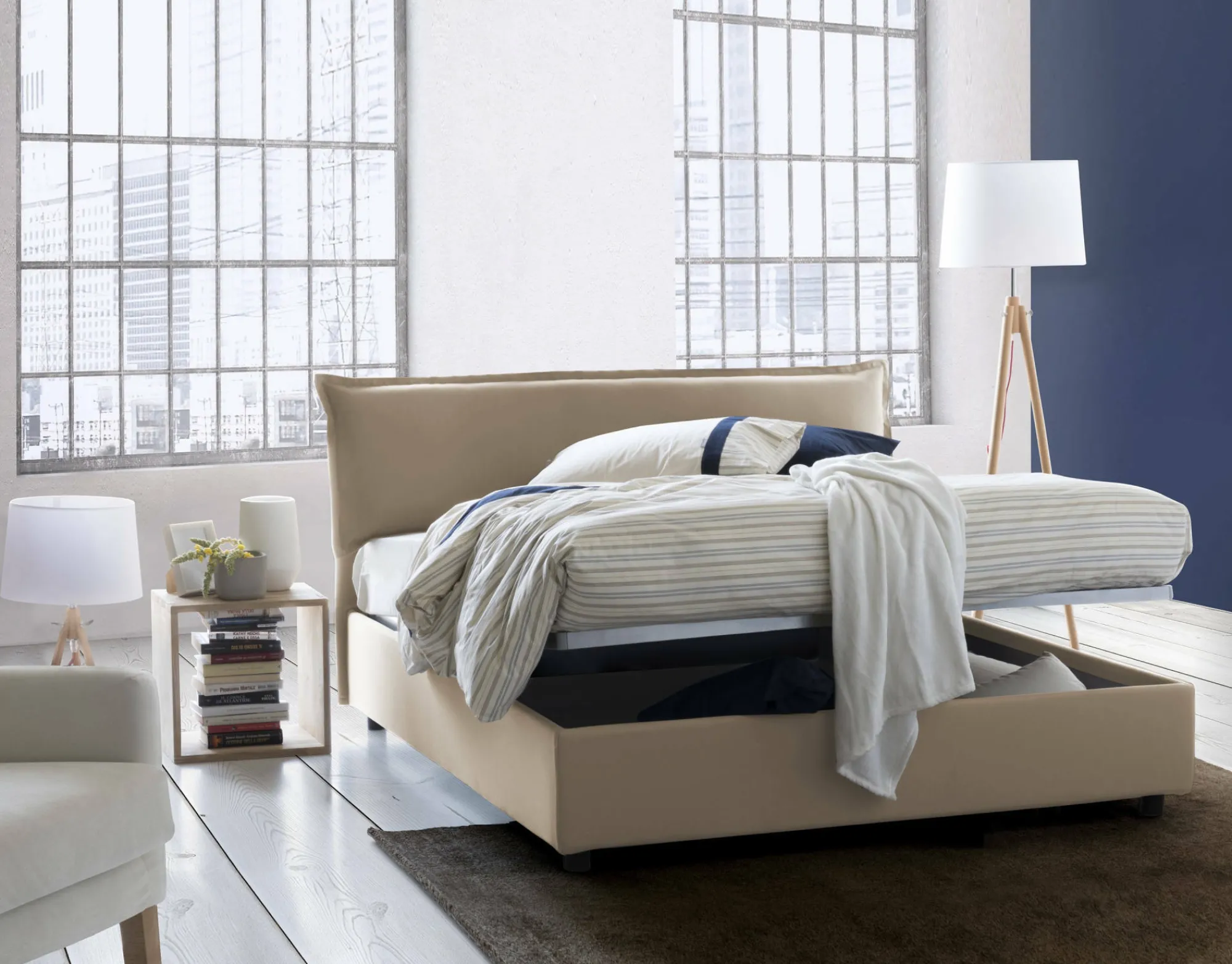 Letto matrimoniale Amilcare, con materasso 160x190 Cm incluso,<Dmora Discount