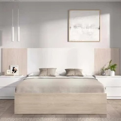 Letto matrimoniale Aral, 267x205 h106 cm, Bianco e Rovere<Dmora Fashion