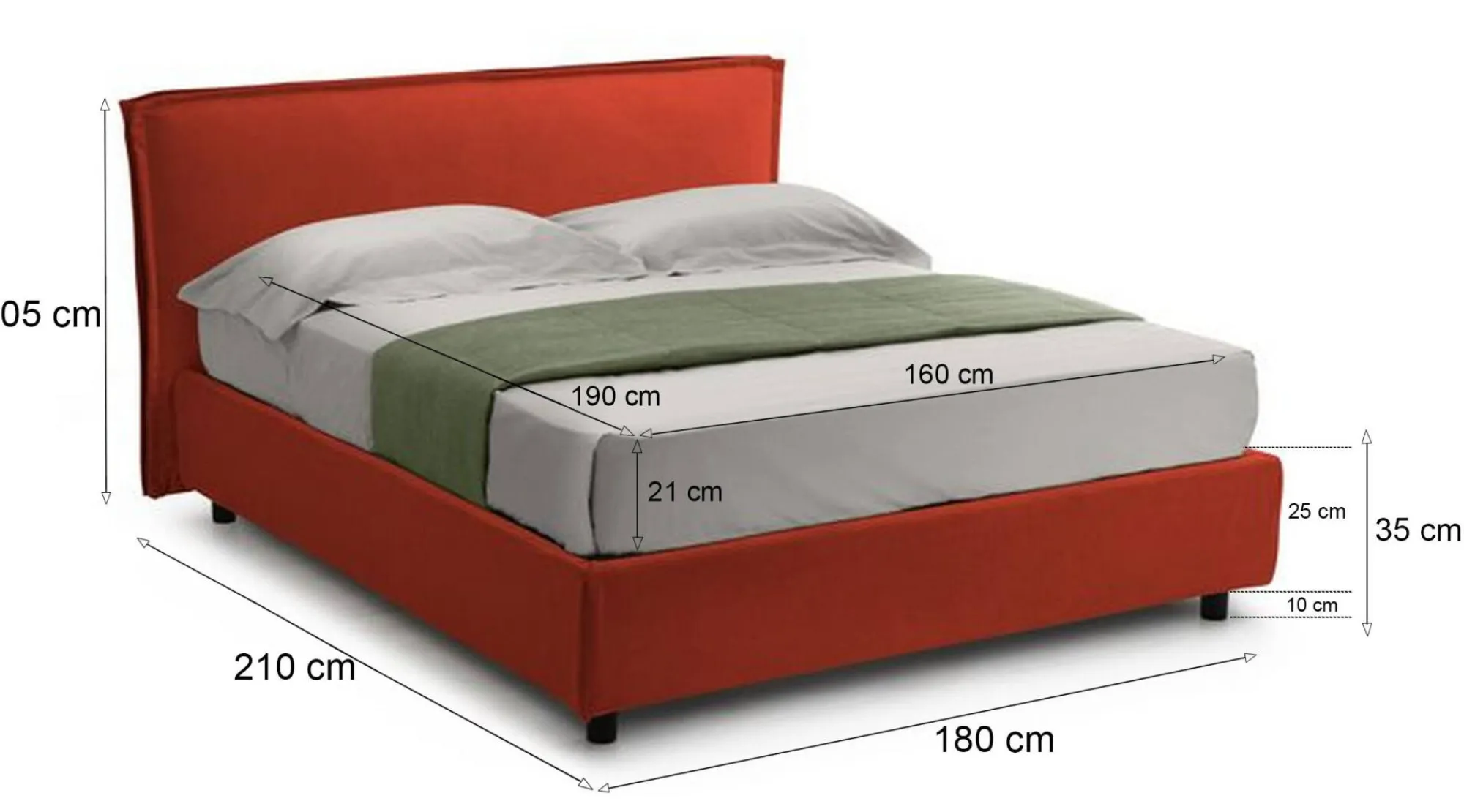 Letto matrimoniale Bruzolo, Con materasso Cm 160x190 incluso,<Dmora Clearance