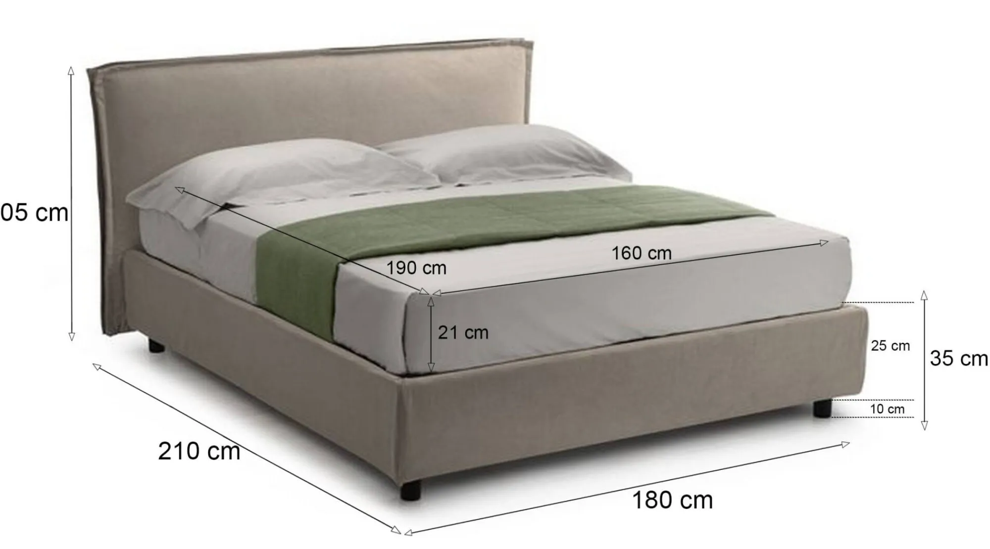 Letto matrimoniale Bruzolo, Con materasso Cm 160x190 incluso,<Dmora Shop