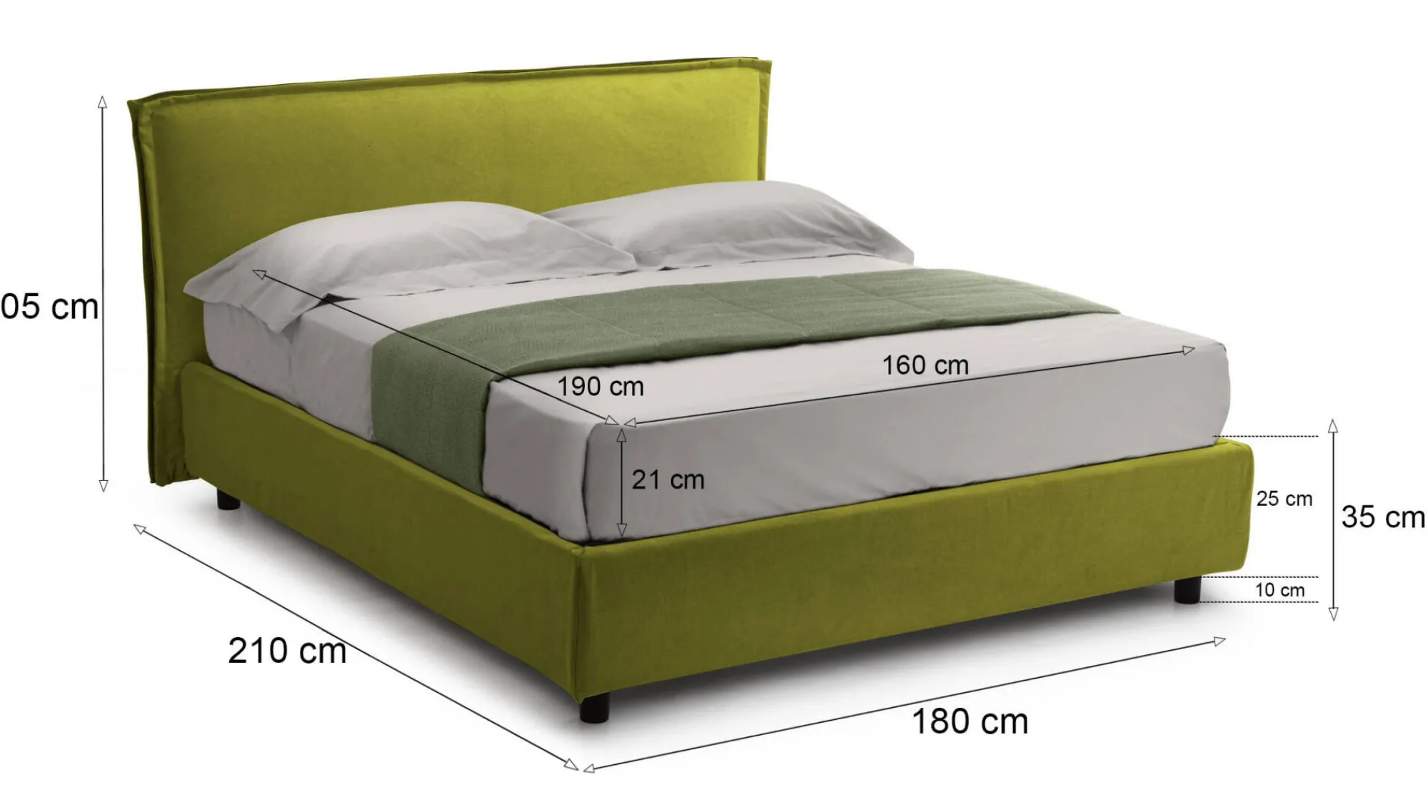 Letto matrimoniale Bruzolo, Con materasso Cm 160x190 incluso,<Dmora Cheap
