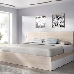 Letto matrimoniale Dhadwi, 166x205 h96 cm, Bianco e Rovere<Dmora Store