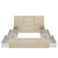 Letto matrimoniale Dhadwi, 166x205 h96 cm, Bianco e Rovere<Dmora Store