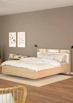 Letto matrimoniale Dshib, 216x170 h1 cm, Rovere e Bianco<Dmora Online