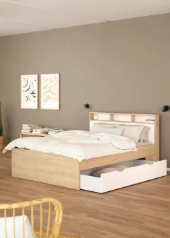 Letto matrimoniale Enteng, 216x170 h97 cm, Rovere e Bianco<Dmora Online
