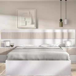 Letto matrimoniale Haima, 267x205 h96 cm, Bianco e Rovere<Dmora Cheap