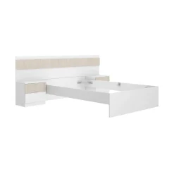 Letto matrimoniale Haima, 267x205 h96 cm, Bianco e Rovere<Dmora Cheap