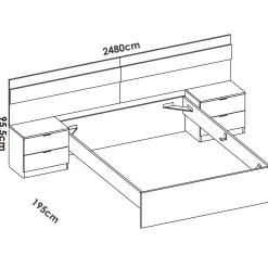 Letto matrimoniale Haima, 267x205 h96 cm, Bianco e Rovere<Dmora Cheap