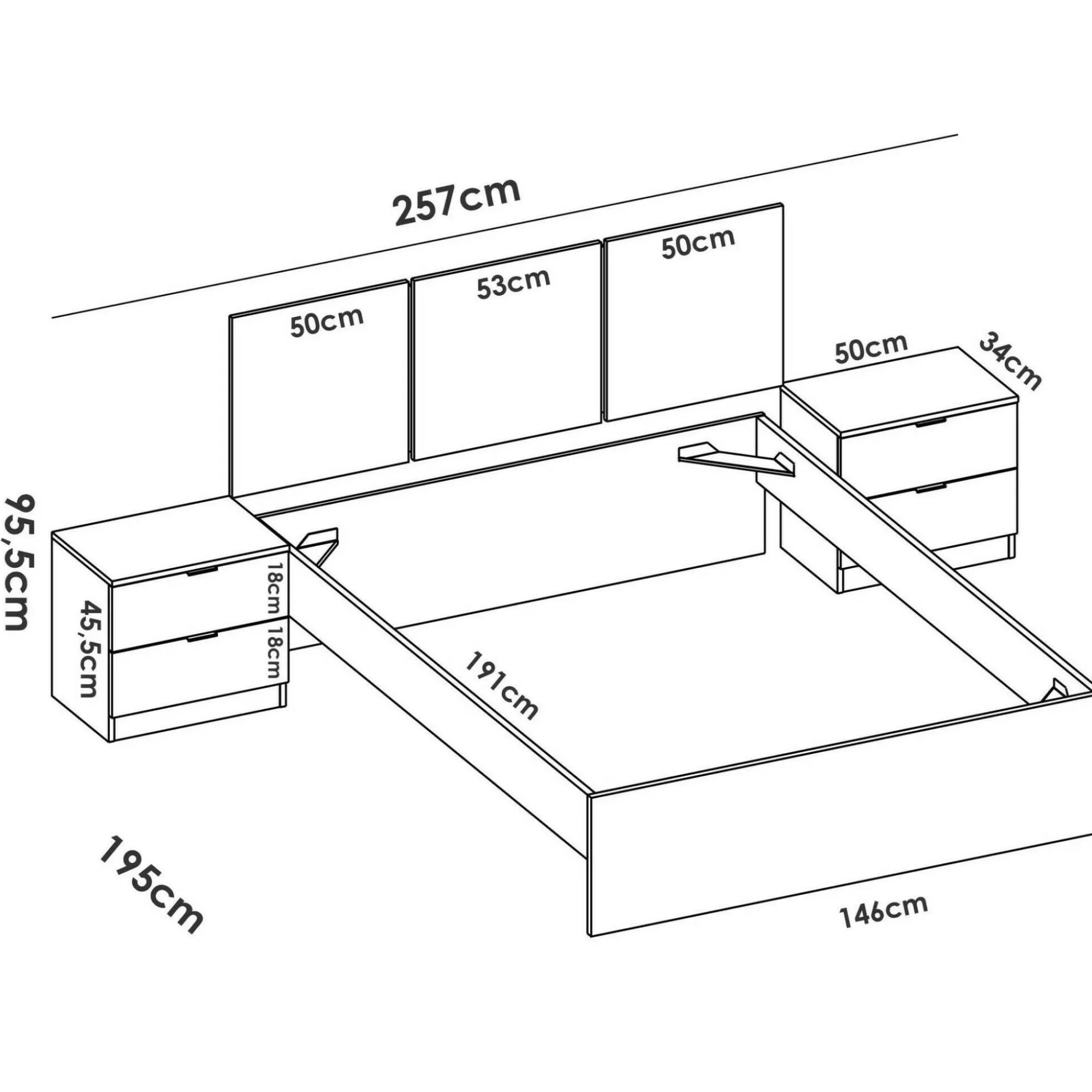 Letto matrimoniale Marika, 267x205 h96 cm,<Dmora Cheap