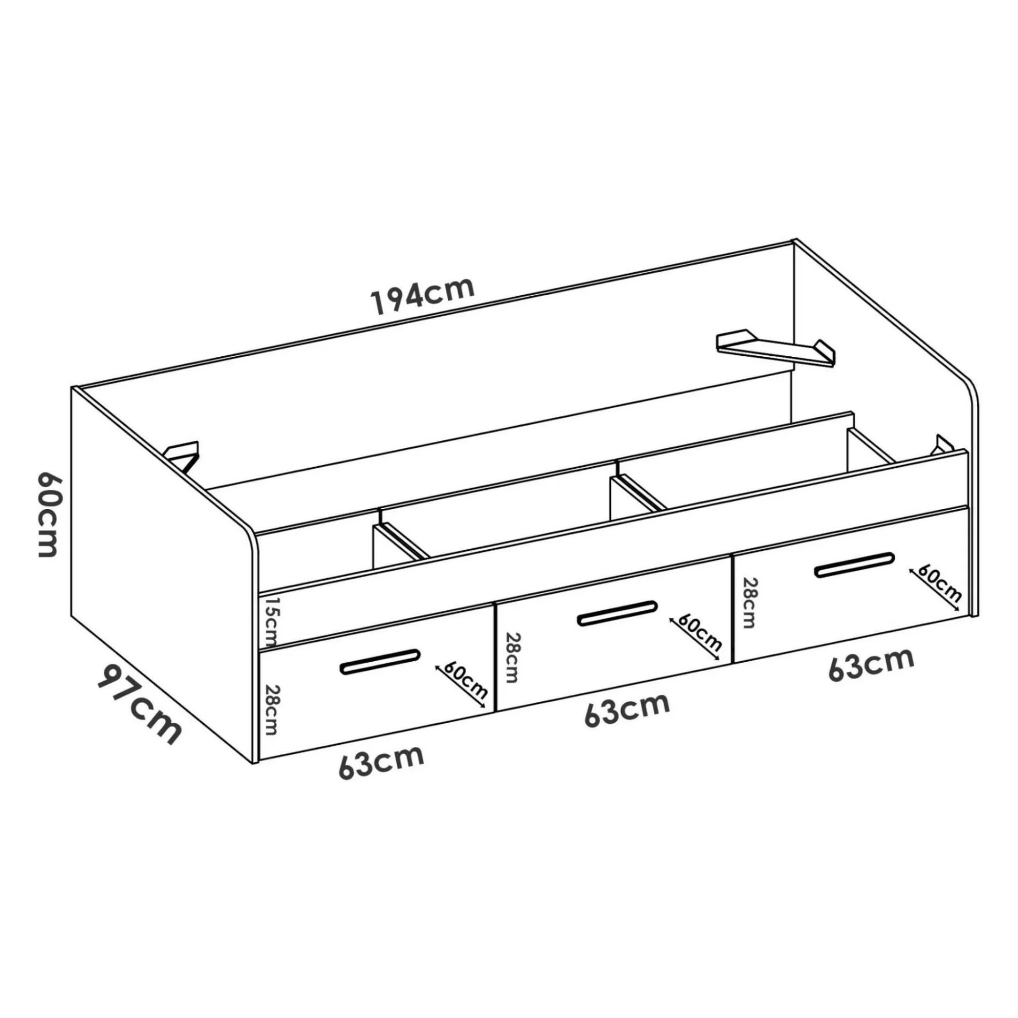 Letto per bambini Aco, 194x97h60 cm,<Dmora Sale