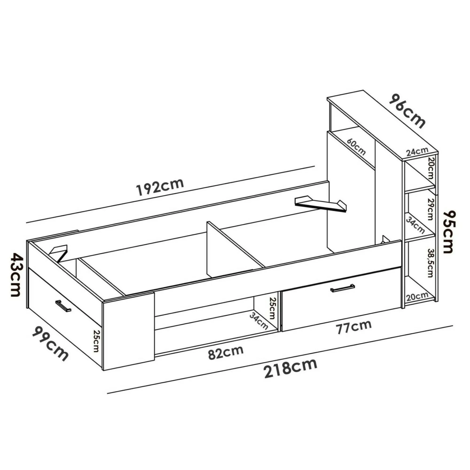 Letto per bambini Adrielle, 218x99h96 cm,<Dmora Discount