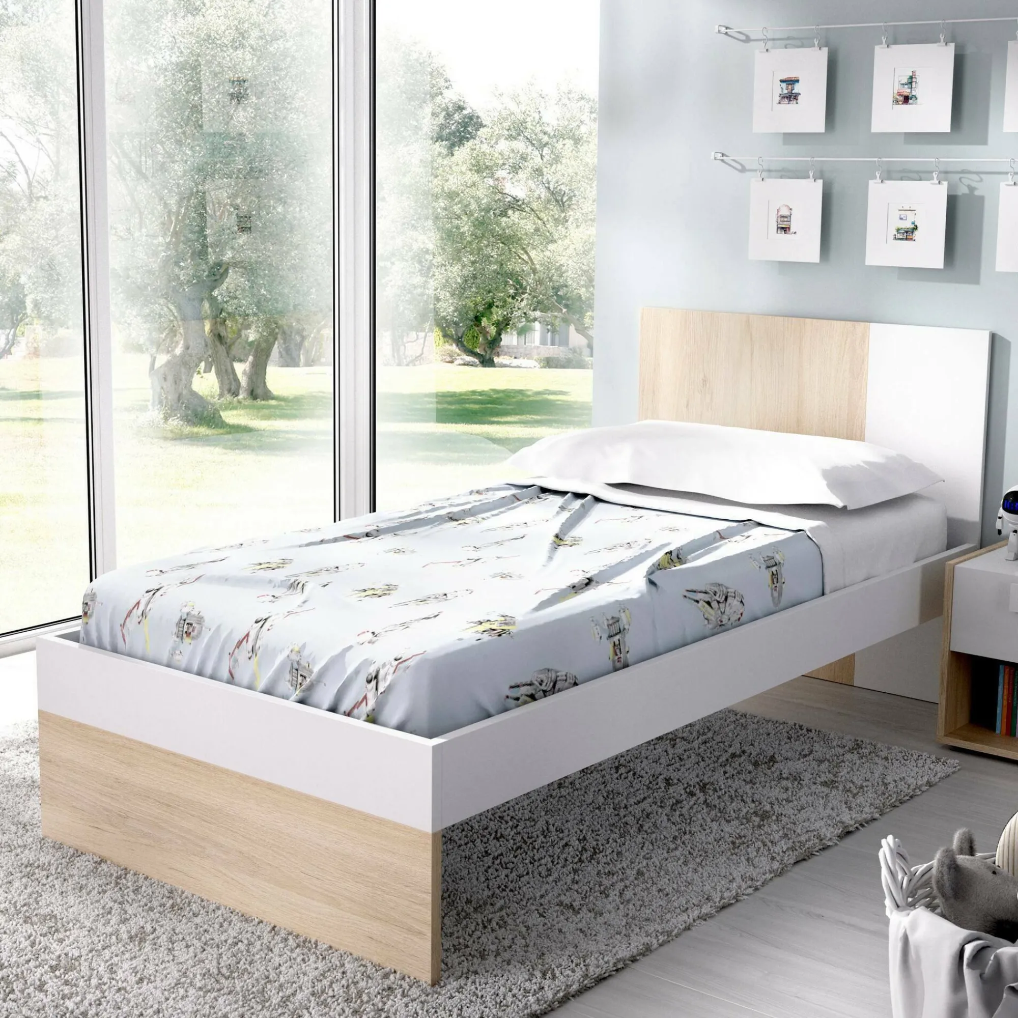 Letto per bambini Allegro, 196x97h79 cm, Bianco e Rovere<Dmora Best