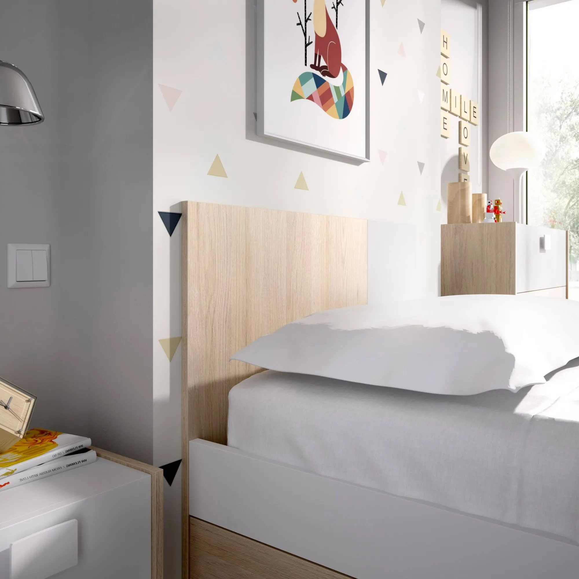 Letto per bambini Allegro, 196x97h79 cm, Bianco e Rovere<Dmora Best