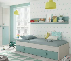 Letto per bambini Aqua, 201x98h43 cm, Bianco e Verde acqua<Dmora Shop