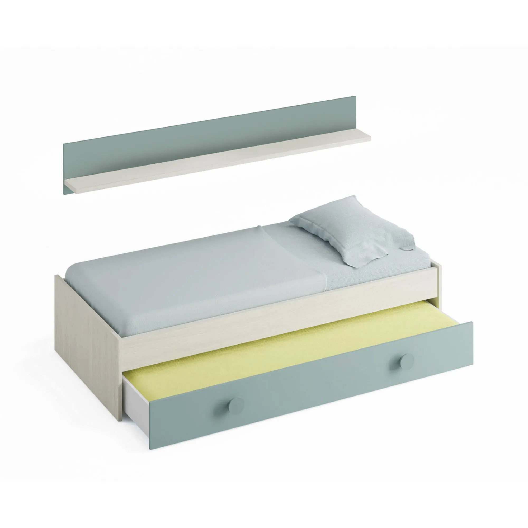 Letto per bambini Aqua, 201x98h43 cm, Bianco e Verde acqua<Dmora Shop