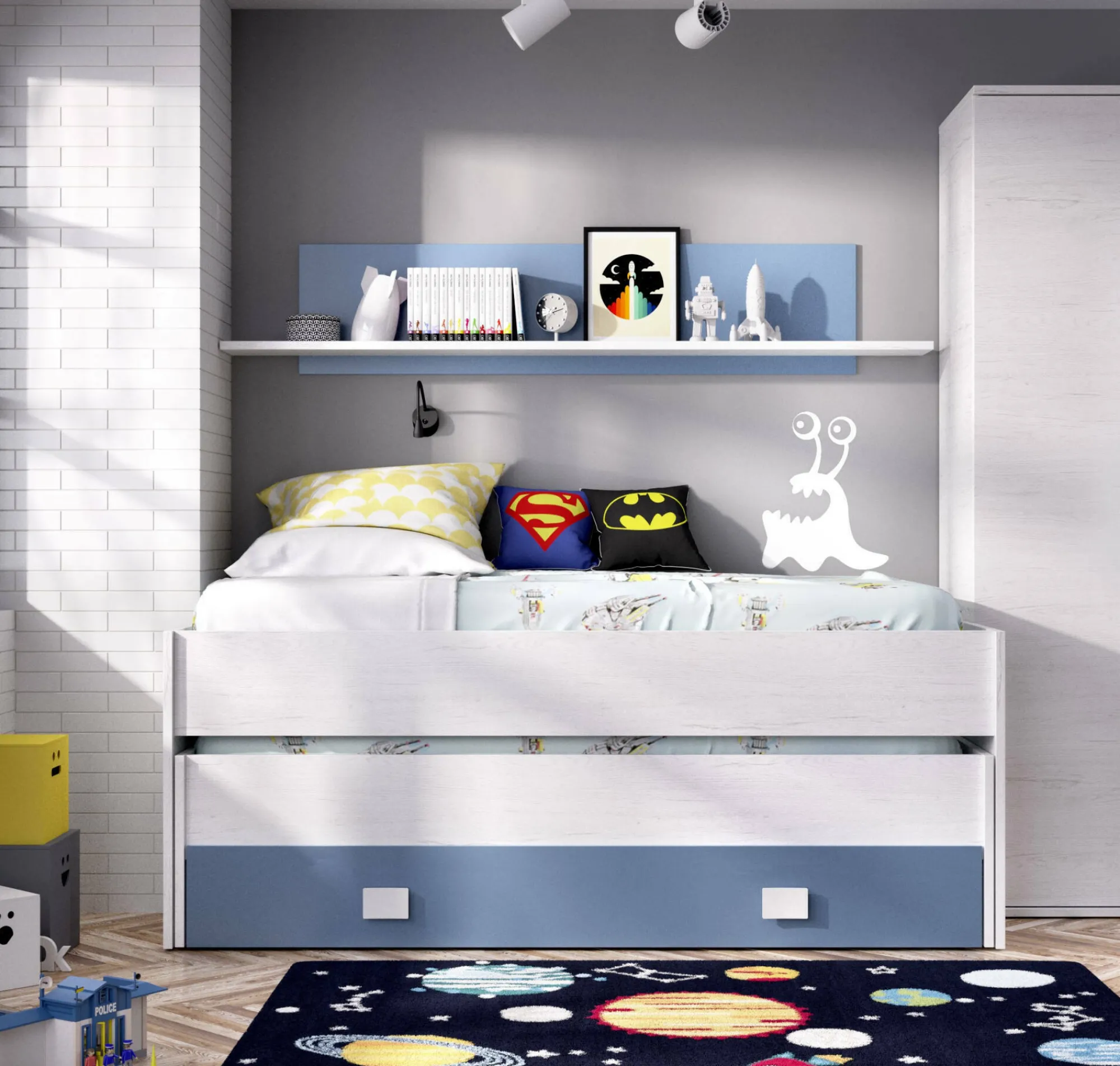 Letto per bambini Arod, 200x99h74 cm, Bianco e Blu<Dmora Shop