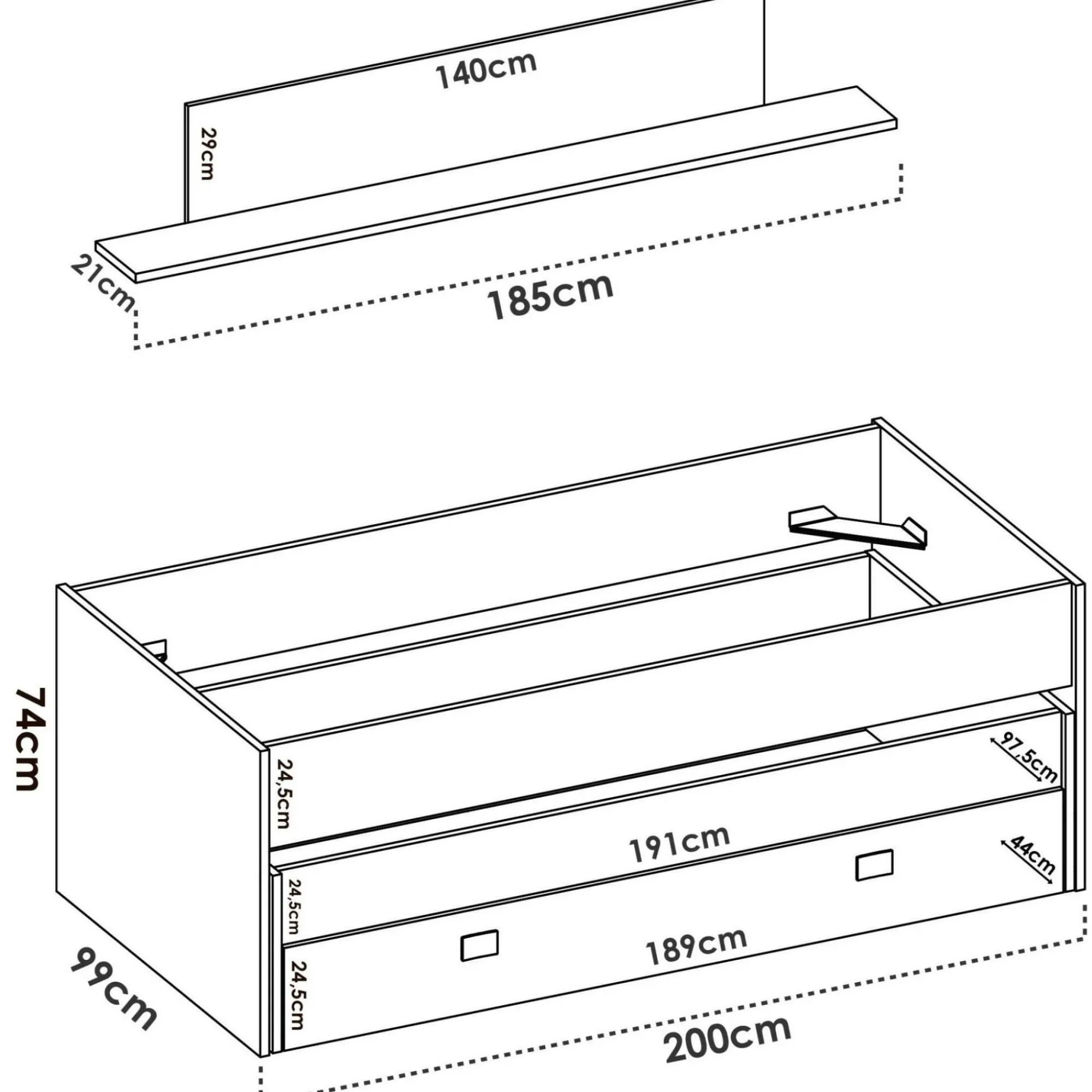 Letto per bambini Arod, 200x99h74 cm, Bianco e Blu<Dmora Shop