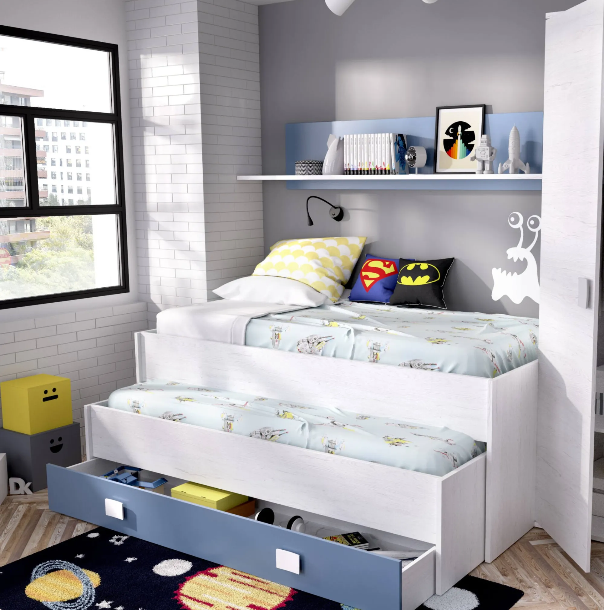 Letto per bambini Arod, 200x99h74 cm, Bianco e Blu<Dmora Shop