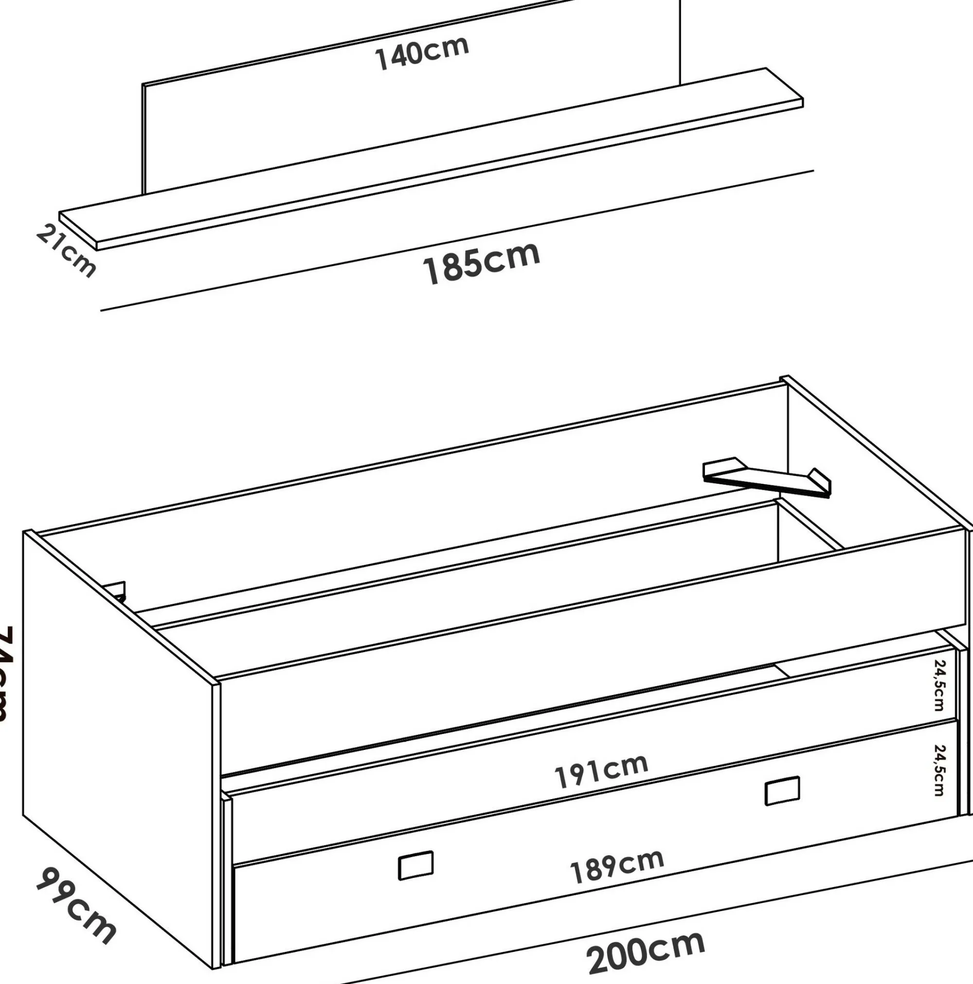 Letto per bambini Arod, 200x99h74 cm, Bianco e Blu<Dmora Shop