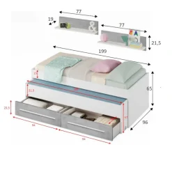 Letto per bambini Asi, 199x96h65 cm, Bianco e Cemento<Dmora Fashion