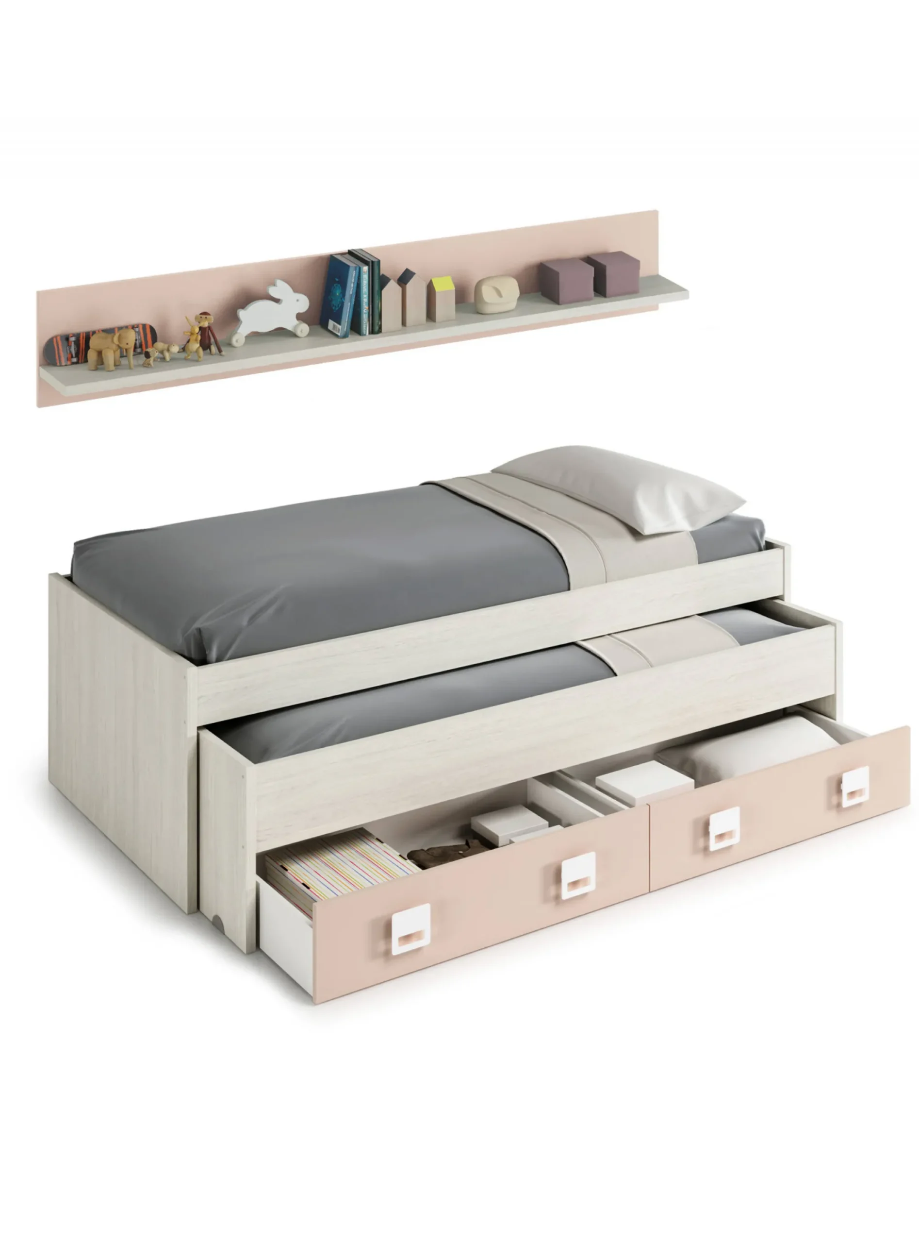 Letto per bambini Asi, 199x96h65 cm, Bianco e Rosa<Dmora Store