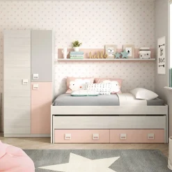 Letto per bambini Asi, 199x96h65 cm, Bianco e Rosa<Dmora Store