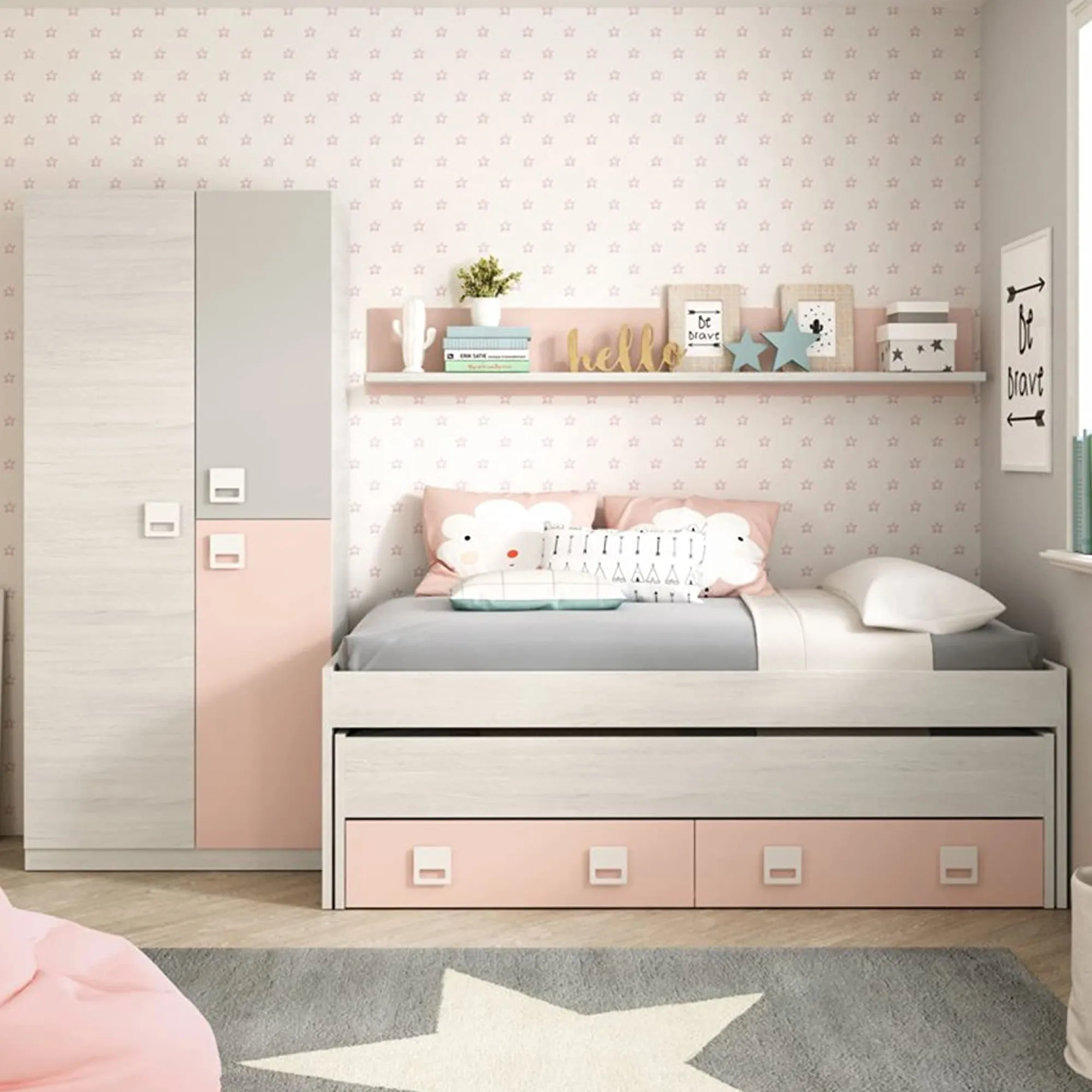 Letto per bambini Asi, 199x96h65 cm, Bianco e Rosa<Dmora Store