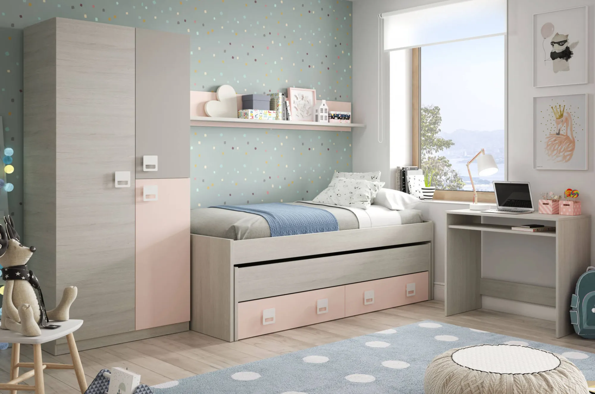 Letto per bambini Asi, 199x96h65 cm, Bianco e Rosa<Dmora Store