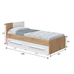Letto per bambini Azalia, 196x97h77 cm, Rovere nodi e Bianco<Dmora Shop