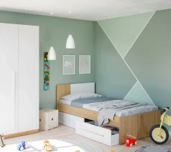 Letto per bambini Azalia, 196x97h77 cm, Rovere nodi e Bianco<Dmora Shop