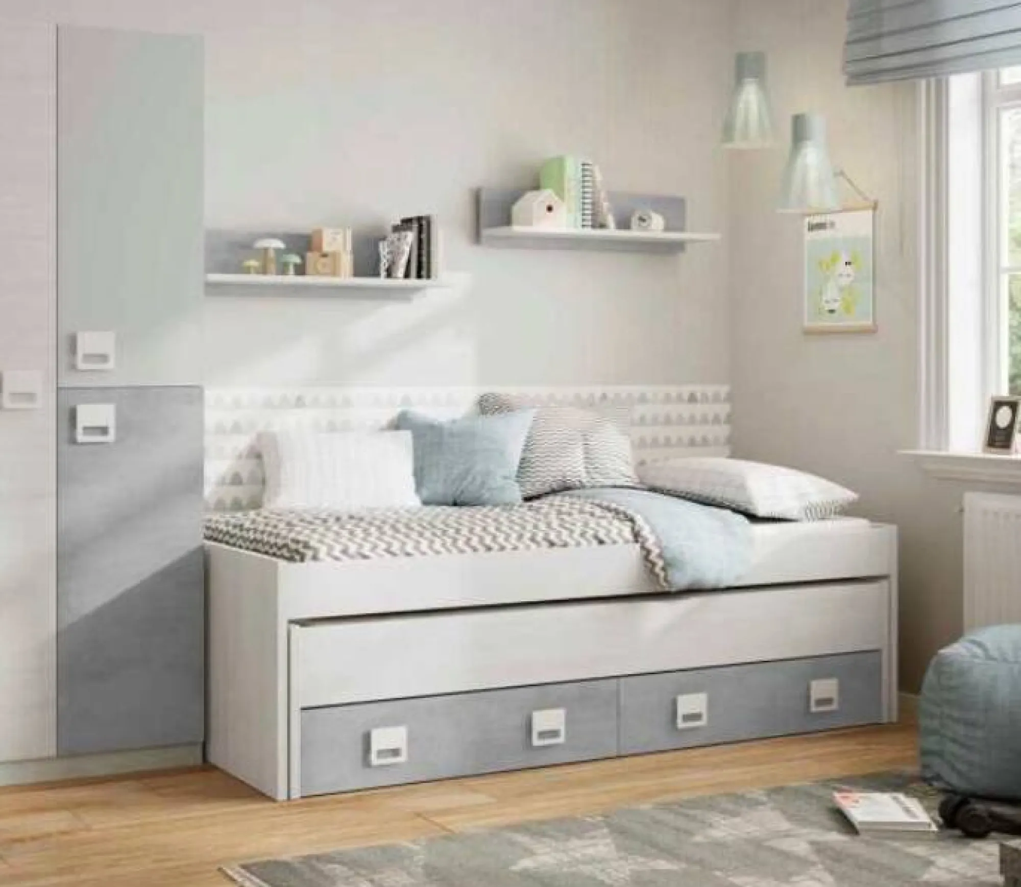 Letto per bambini Balzola, 199x96h65, Bianco e Cemento<Dmora Best Sale