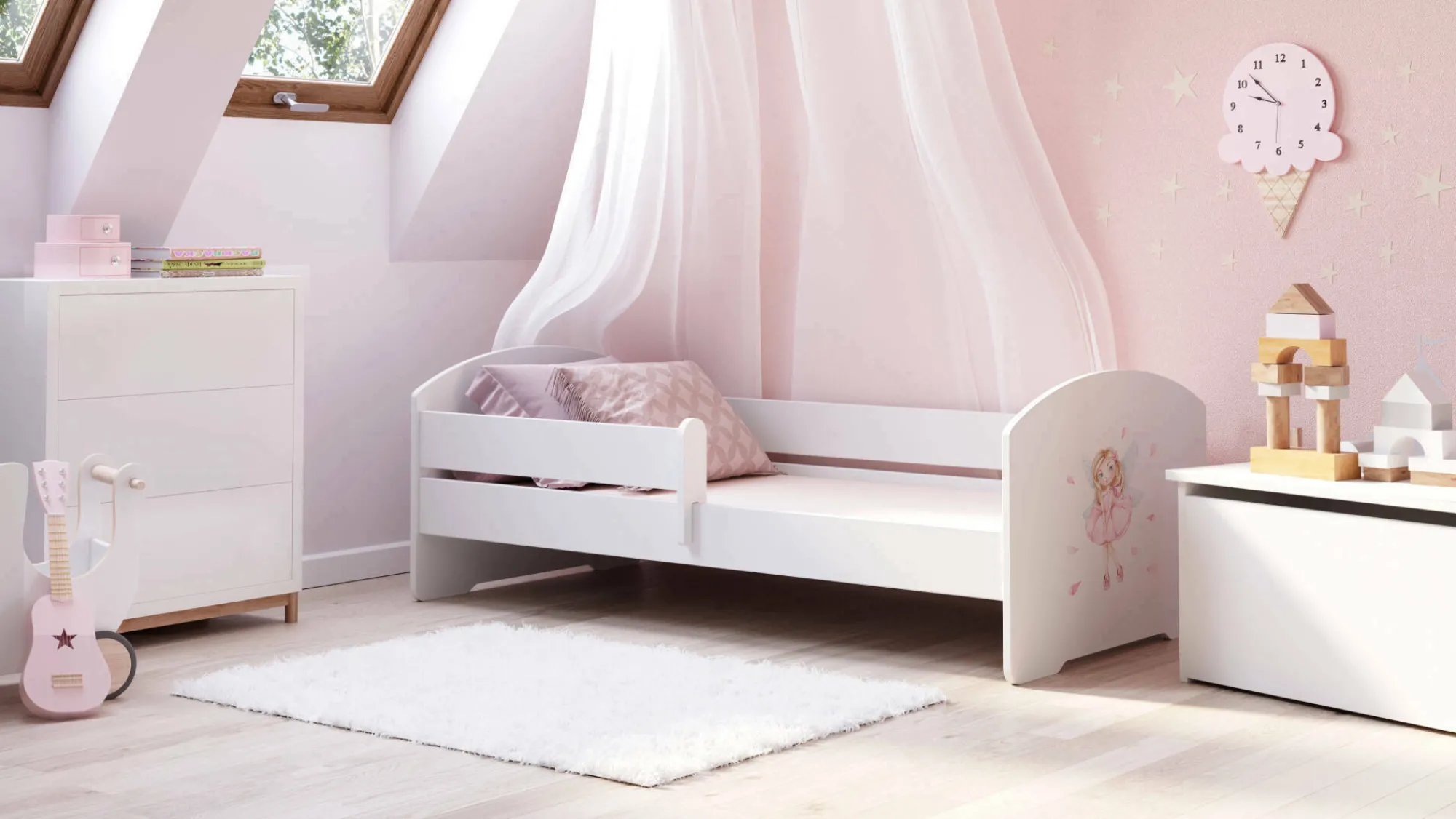 Letto per bambini Debby, 77x144 h56 cm, con Fatina<Dmora Shop