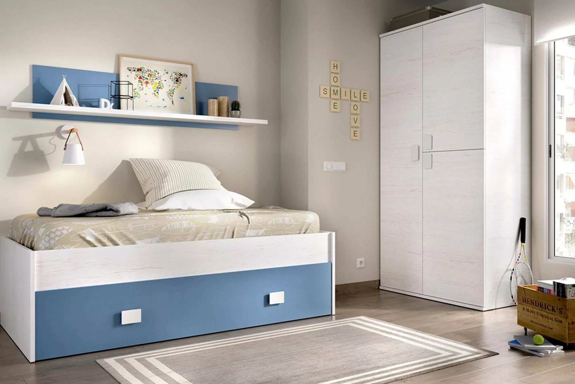 Letto per bambini Dkasam, 195x97h44 cm, Bianco e Blu<Dmora Best