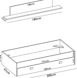 Letto per bambini Dkasam, 195x97h44 cm, Bianco e Rosa<Dmora Best