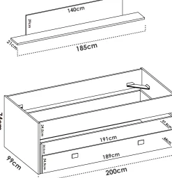 Letto per bambini Dlicat, 200x99h74 cm, Bianco e Rosa<Dmora Outlet